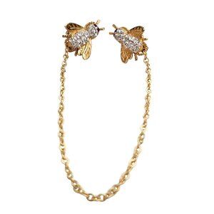 Gold Tone Vintage Fly Bug Pins Set Chatelaine Style Sweater Guards C984